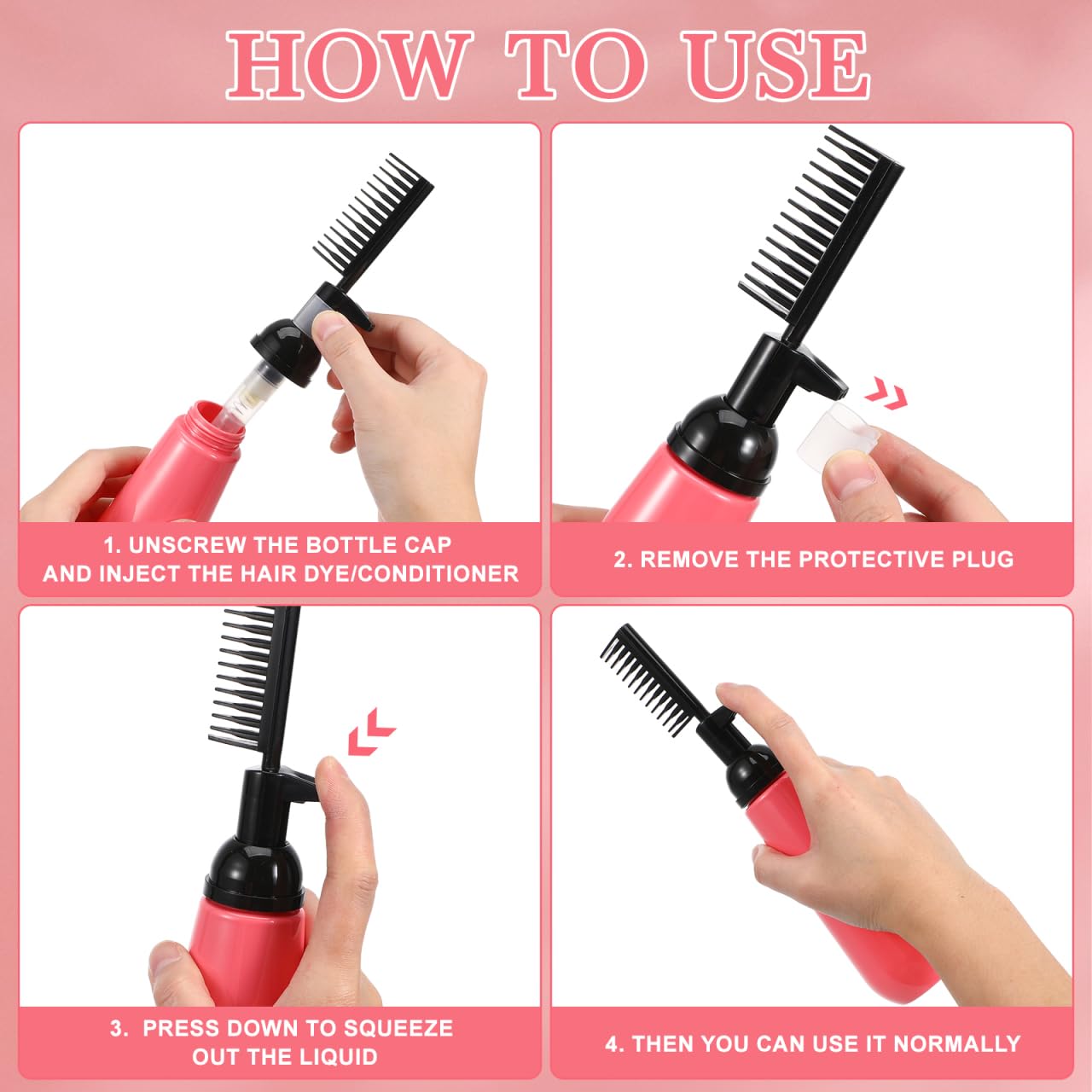 Hair Shampoo And Lotion Applicator Bottle With Comb